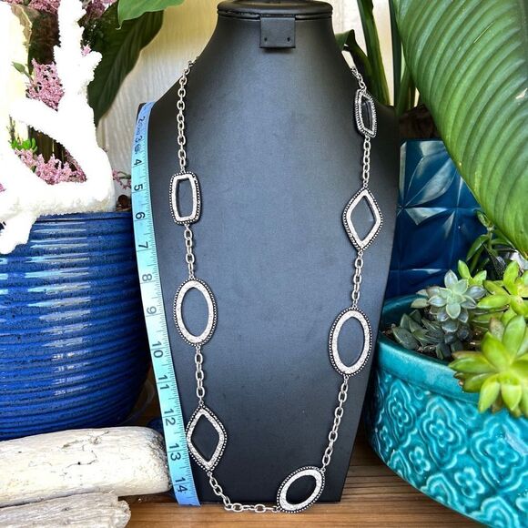Silver Black Geometric Long Chico’s Statement Necklace  $18 ea or/Bundle 3 /$30 - Picture 1 of 7